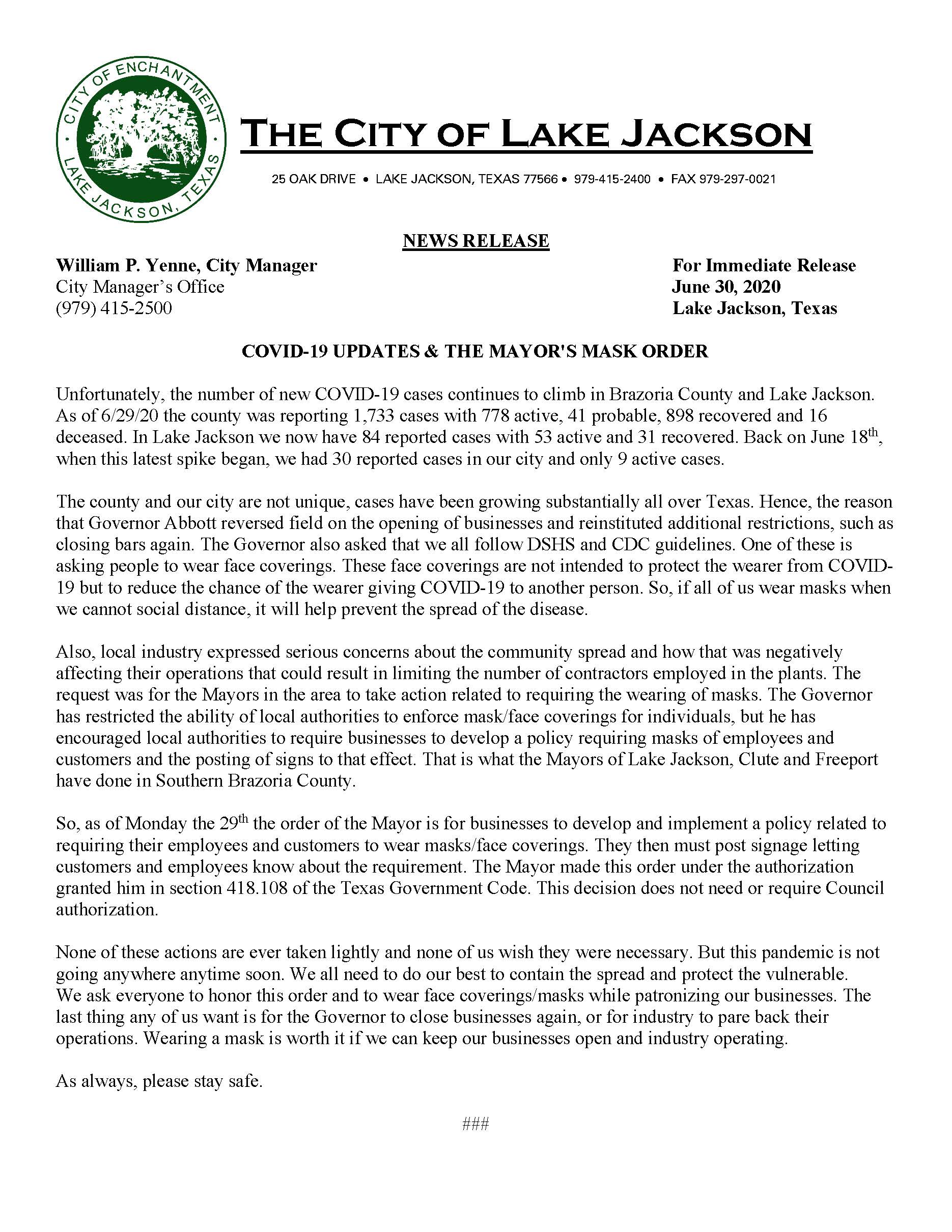 News Release 06302020